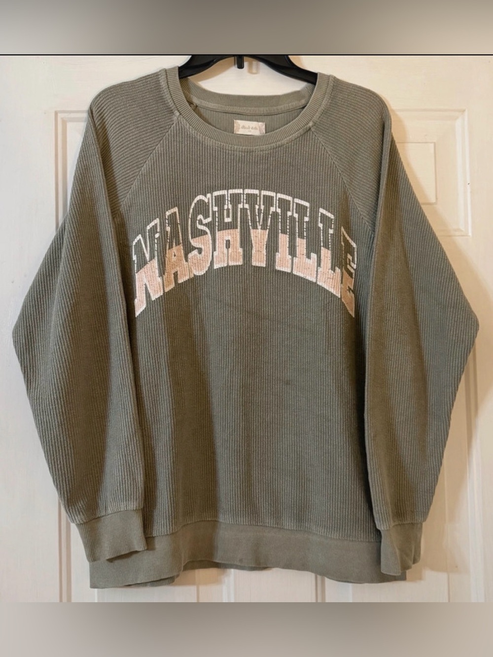 Altar’d State Nashville Waffle-Knit Crewneck Sweater - Sage Green